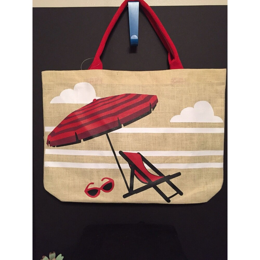 BEIGE, RED BLACK BEACH TOTE GIFT WEDDING SHOPPING PERSONALIZED MONOGRAM TRAVEL